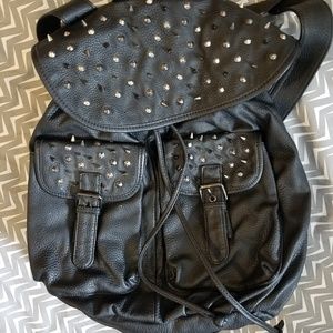 ALDO black studded "leather"  drawstring backpack